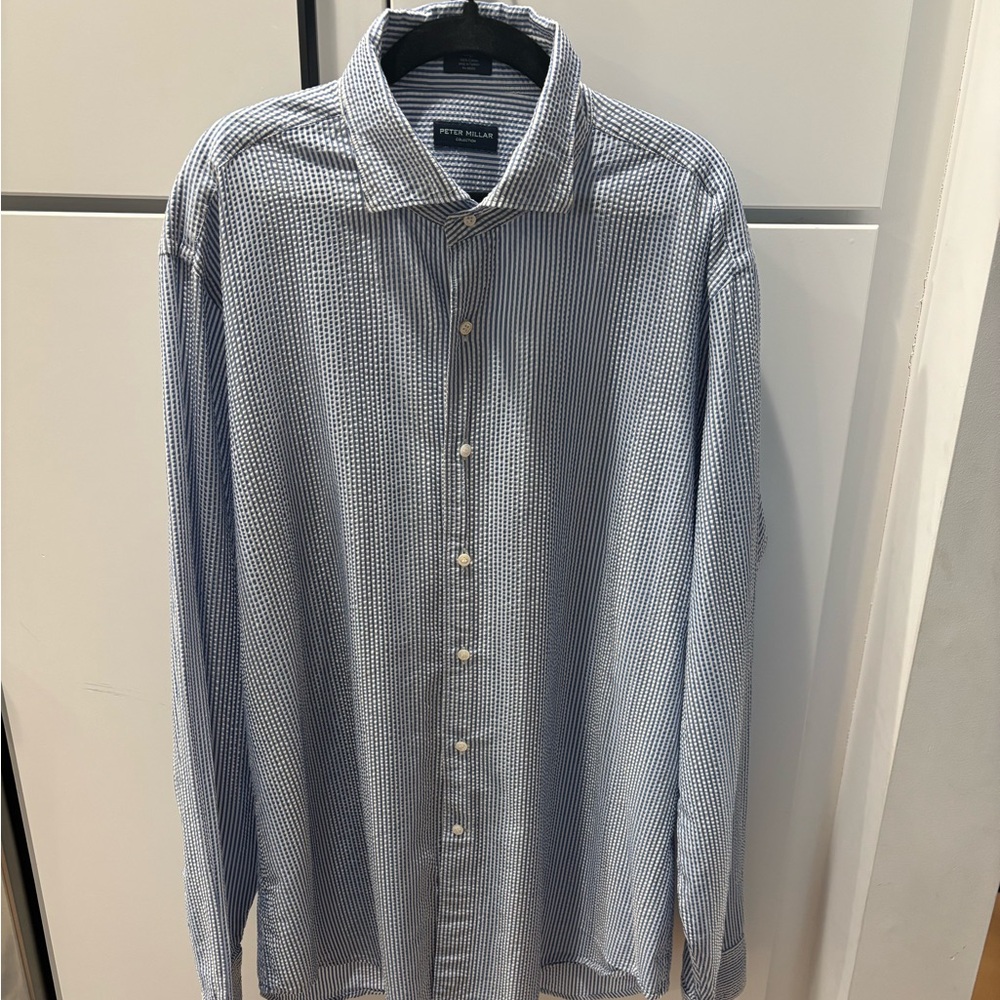 Peter Millar Seersucker button down shirt. Men’s Size Large
